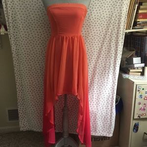 Salmon Ombré Magenta High Low Strapless Dress